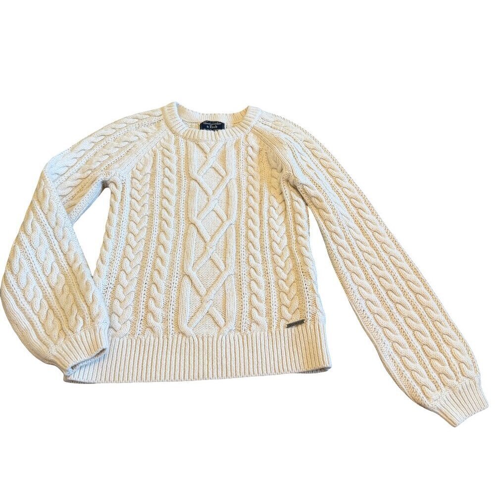 Abercrombie & Fitch Cream Thick Cableknit Sweater Pullover Chunky Cozy Sz Small
